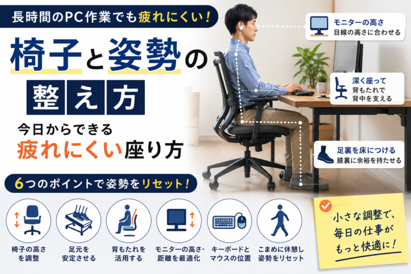 長時間のPC作業でも疲れにくい椅子と姿勢の整え方